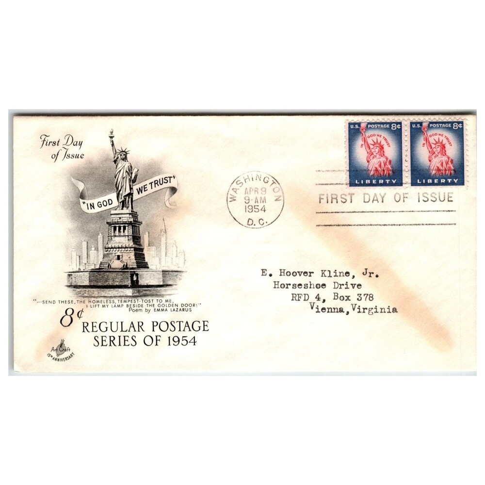 Scott #1035 1954 Liberty 3c IN GOD WE TRUST First Day Cover FDC Artcraft